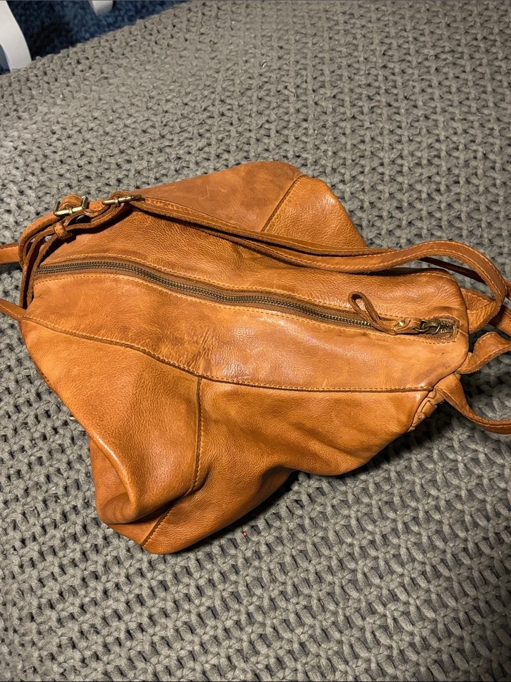 Vilenca Holland cognac brown woven leather backpack